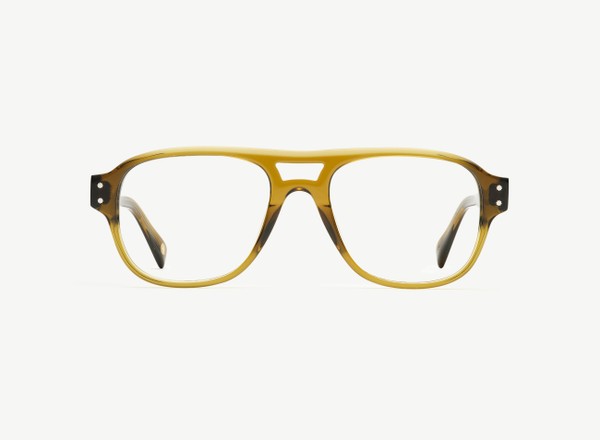 Front view of a pair of eyeglasses called the Submariner in Olive