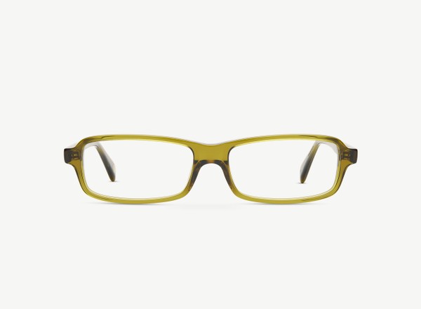 Front view of a pair of eyeglasses called the Blade in Olive