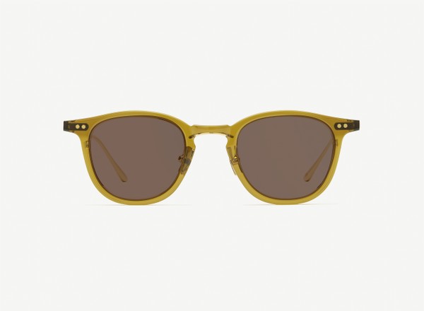 Front view of a pair of eyeglasses called the Critic in Olive