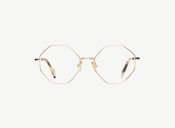 Front view of a pair of eyeglasses called the Utopian in Rose Gold