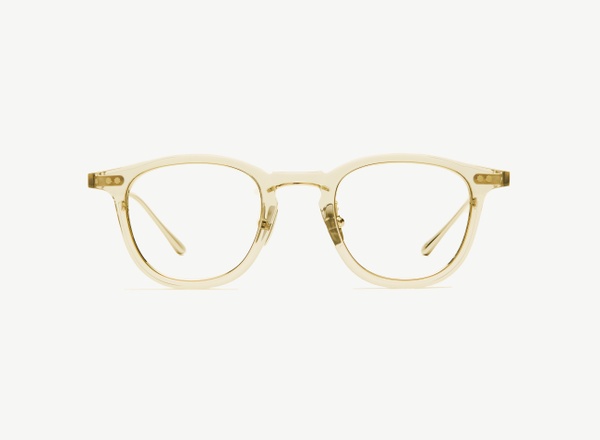 Front view of a pair of eyeglasses called the Critic in Nude