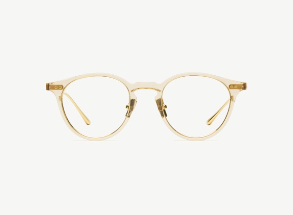 Front view of a pair of eyeglasses called the Lyricist in Nude