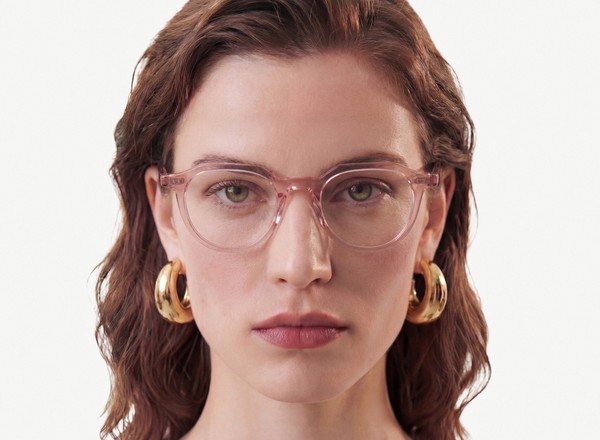 Front view of a pair of eyeglasses called the Director in Rose