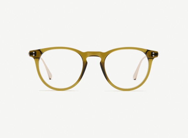 Front view of a pair of eyeglasses called the Mediator in Olive