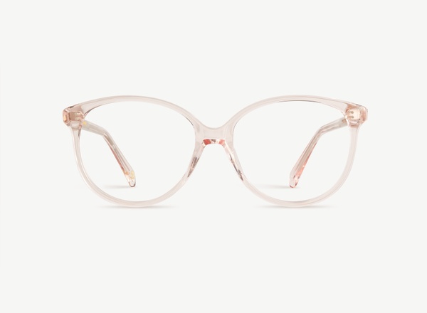 Front view of a pair of eyeglasses called the Stylist in Soda
