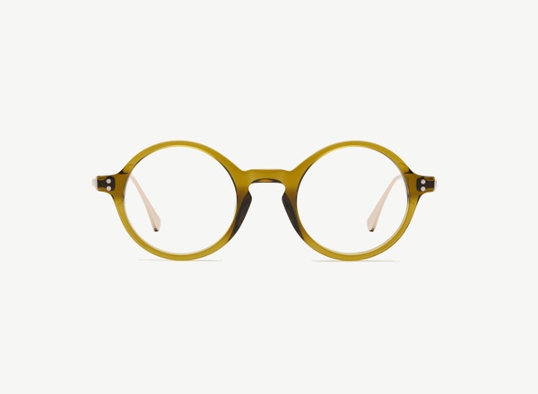 Front view of a pair of eyeglasses called the Curator in Olive
