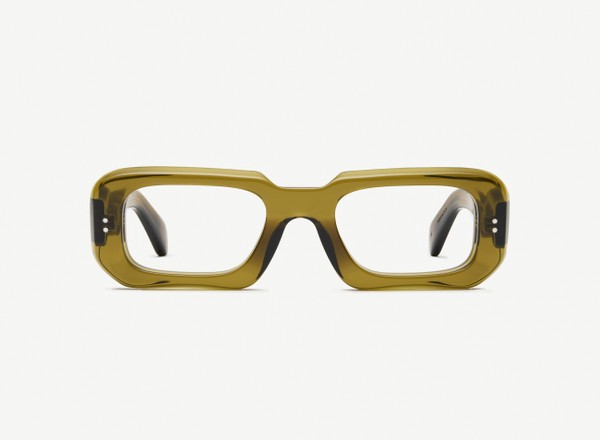 Front view of a pair of eyeglasses called the Ripple in Olive