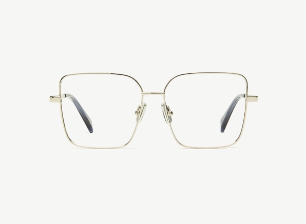 Front view of a pair of eyeglasses called the Writer in Silver