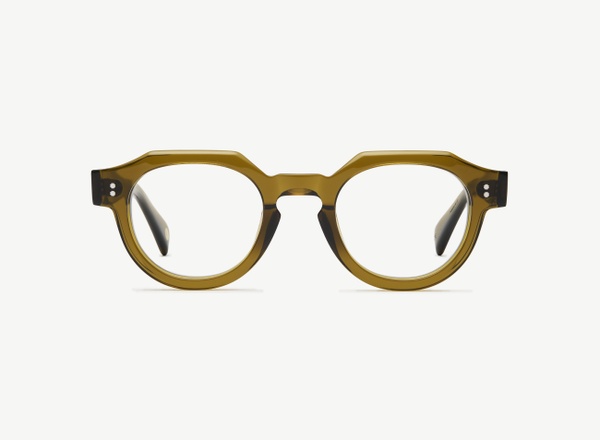 Front view of a pair of eyeglasses called the Pathfinder in Olive