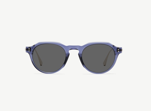 Front view of a pair of eyeglasses called the Editor in Midnight