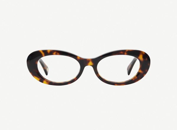 Front view of a pair of eyeglasses called the Oracle in Tortoise