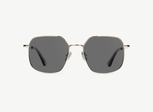 Front view of a pair of eyeglasses called the Maestra in Silver