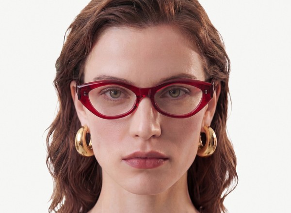Front view of a pair of eyeglasses called the Luna in Crimson