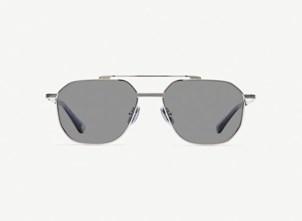 Front view of a pair of eyeglasses called the Maverick in Silver