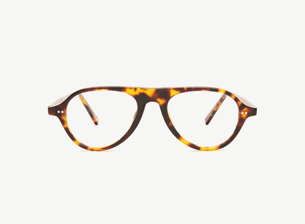 Front view of a pair of eyeglasses called the Pilot in Tortoise