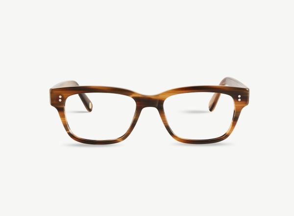 Front view of a pair of eyeglasses called the Exec in Walnut