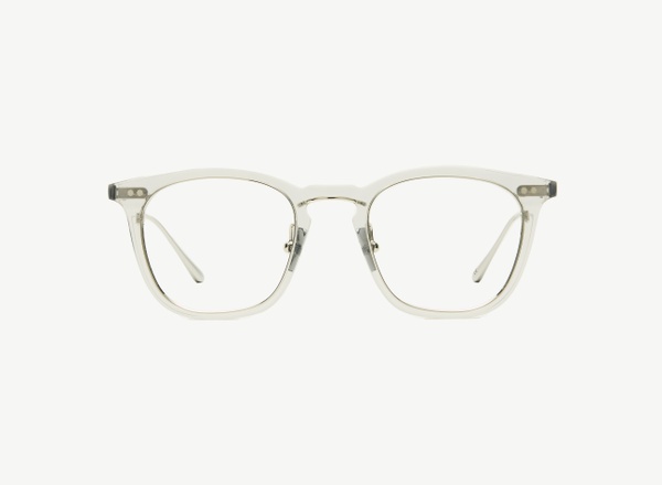 Front view of a pair of eyeglasses called the Trader in Smoke