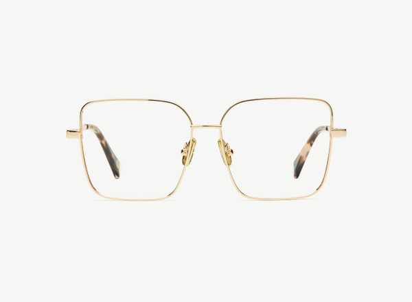 Front view of a pair of eyeglasses called the Writer in Rose Gold