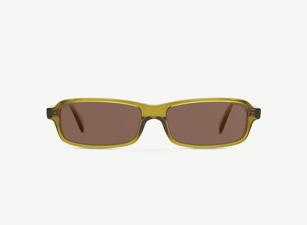Front view of a pair of eyeglasses called the Blade in Olive