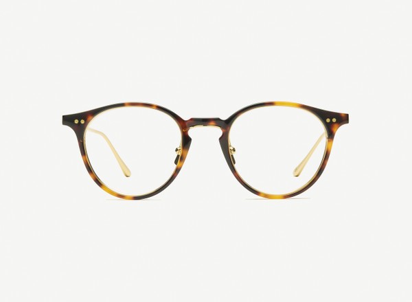 Front view of a pair of eyeglasses called the Lyricist in Tortoise