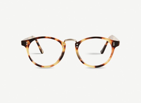 Front view of a pair of eyeglasses called the Saint in Camel