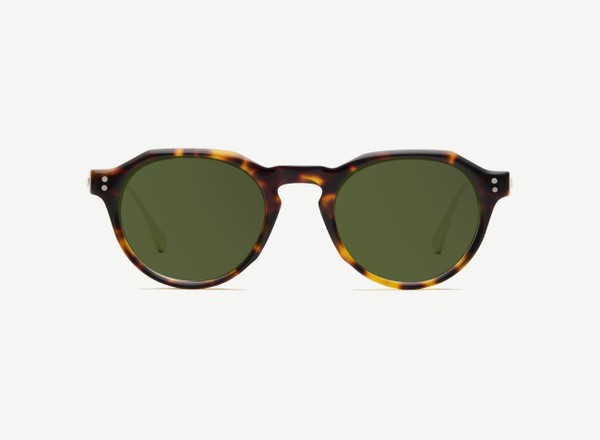 Front view of a pair of eyeglasses called the Editor in Tortoise