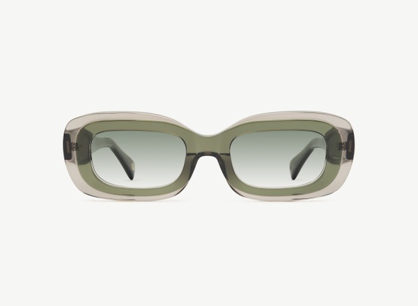 Front view of a pair of eyeglasses called the Serene in Jade Fuse