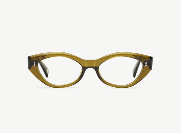 Front view of a pair of eyeglasses called the Luna in Olive