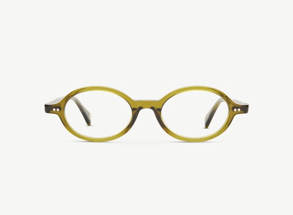Front view of a pair of eyeglasses called the Archivist in Olive