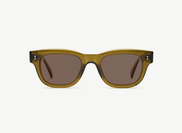 Front view of a pair of eyeglasses called the Navigator in Olive