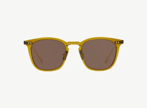 Front view of a pair of eyeglasses called the Trader in Olive