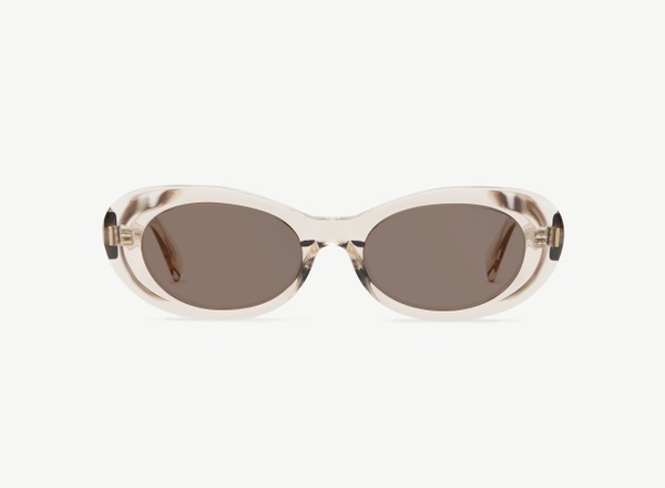 Front view of a pair of eyeglasses called the Oracle in Nude