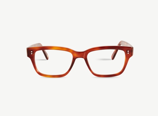 Front view of a pair of eyeglasses called the Exec in Amber