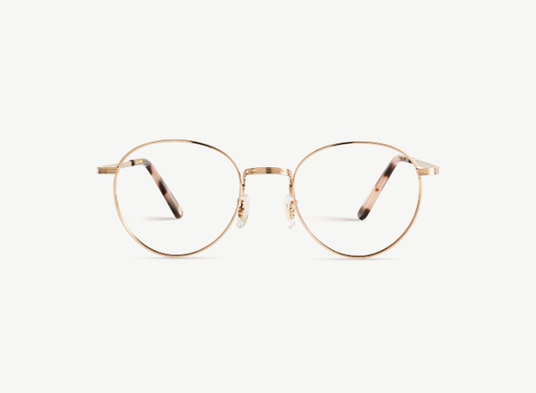 Front view of a pair of eyeglasses called the Prodigy in Rose Gold