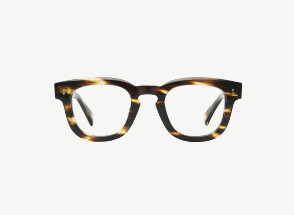Front view of a pair of eyeglasses called the Romeo in Tobacco