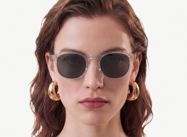 Front view of a pair of eyeglasses called the Idealist in Smoke