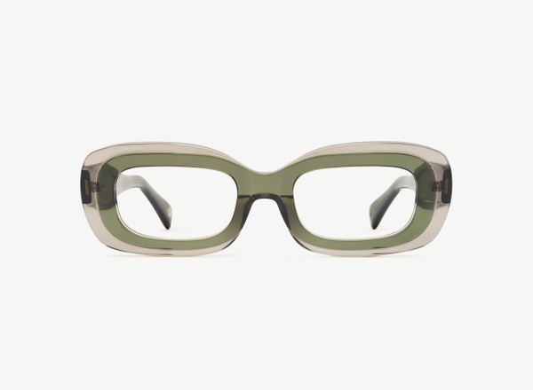 Front view of a pair of eyeglasses called the Serene in Jade Fuse