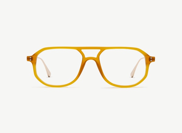 Front view of a pair of eyeglasses called the Explorer in Marigold
