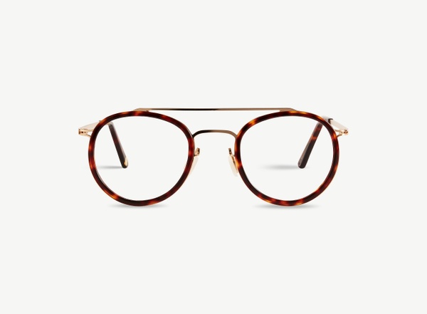Front view of a pair of eyeglasses called the Player in Chocolate