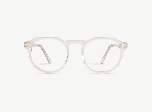 Front view of a pair of eyeglasses called the Sculptor in Crystal