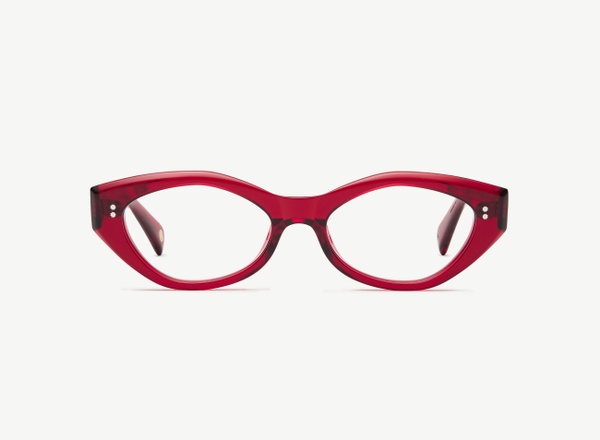 Front view of a pair of eyeglasses called the Luna in Crimson