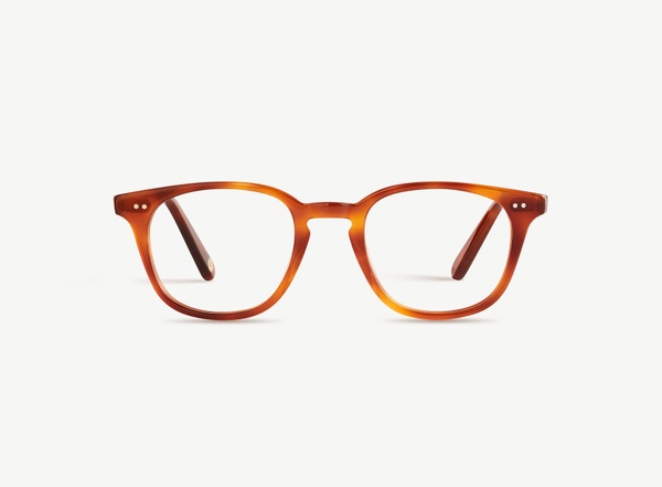 Front view of a pair of eyeglasses called the Samaritan in Amber