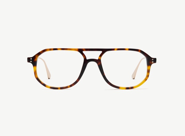 Front view of a pair of eyeglasses called the Explorer in Tortoise