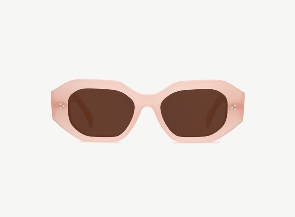 Front view of a pair of eyeglasses called the Rockstar in Flamingo