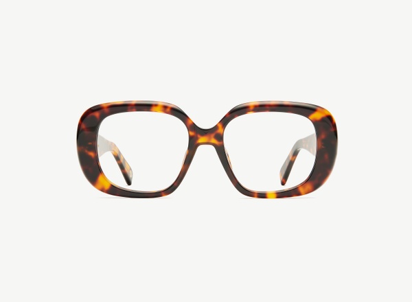 Front view of a pair of eyeglasses called the Fan in Tortoise