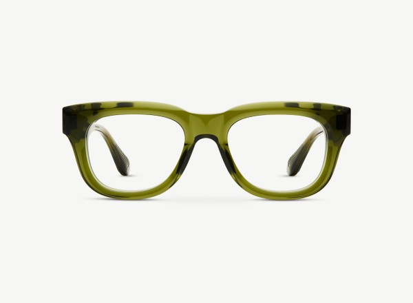 Front view of a pair of eyeglasses called the Tony in Khaki