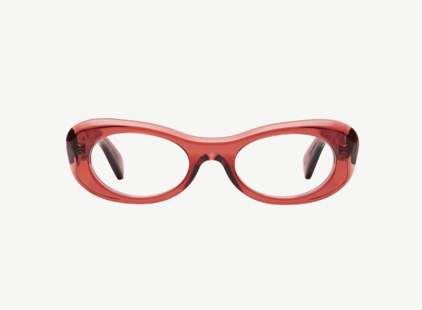 Front view of a pair of eyeglasses called the Flow in Burgundy