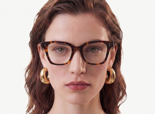 Front view of a pair of eyeglasses called the Lecturer in Tortoise