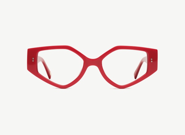 Front view of a pair of eyeglasses called the Violinist in Ruby