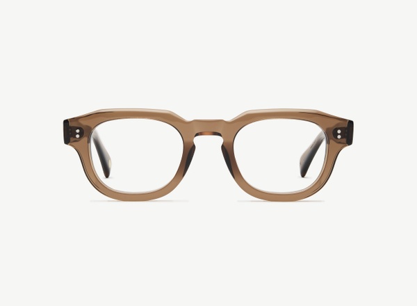 Front view of a pair of eyeglasses called the Cosmonaut in Cocoa